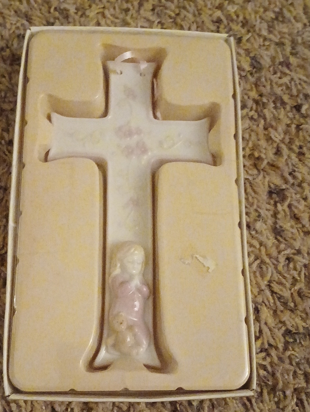 Porcelain Pink and White Decorative Wall Cross - Brand Unspecified